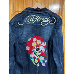 Ed Hardy Y2K  AOP Embroidered Floral Skull Western Denim Duster Jacket XL Photo 4