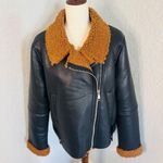 Rebecca Minkoff Faux Shearling Vegan Leather Moto Jacket, Black/Brown, Large NWT Photo 5