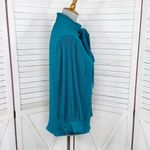 New‎ York & Company Pleated Puff Sleeve Pussybow Tie Neck Blouse Teal Medium Blue Photo 2