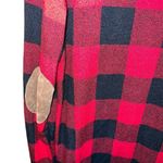 a.gain  black and red plaid open front cardigan with brown faux suede elbows Photo 2
