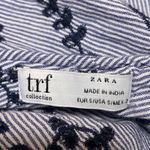 ZARA Blue Floral Embroidered Striped Tassel Short Sleeve Babydoll Blouse Top S Photo 2