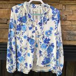 Yumi Kim  Sundown top blouse blue ivory floral Anthropologie tie neck NWT Photo 3