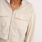 Aerie Groove On Velour Corduroy Full Zip Ribbed Cropped Sweatshirt Cream Medium Photo 0