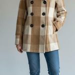 Bob Timberlake  Plaid Wool Blend‎ Pea Coat Women's Medium Tan Beige Jacket Photo 0