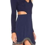 NBD  Kaia Beaded Studded Cutout Navy Blue Long Sleeve V-Neck Dress Size Small Photo 1