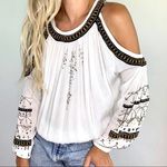 Free People Give Him the Cold Shoulder Beaded Gauzy Cold Shoulder Top ordrA4 Photo 0