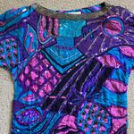Authentic Vintage Lillie Rubin silk sequin beaded geometric abstract blouse 1980 Purple Photo 3