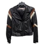 Esqualo Faux Leather Black Brown Motto Jacket Size 6 Grunge Biker Edgy Photo 0