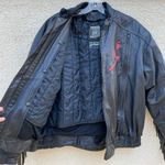 Vintage Hein Gericke Black Leather Moto Jacket Fringe Roses L Size L Photo 9