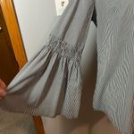 Solitaire  charcoal gray white striped bell‎ sleeve round neck top size S NWT Photo 1