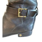 Tory Burch  Black Leather Riding Boots Women’s 7M  Gold Buckle & Logo Detail Photo 3