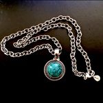 Sterling Silver BARSE Turquoise  Link Necklace With Rope Accent Around Pendant Photo 1