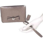 Coach Womens Turn Lock Gunmetal Wristlet Small Handbag Clutch Photo 0