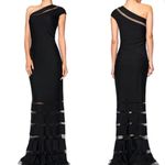 Tadashi Shoji Black Pintuck Jersey One Shoulder Gown Photo 3