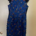 Avon Womens Midi Dress M Navy Blue Butterflies Floral Print Black Lace Sides Size M Photo 5