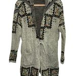Andthewhy Boho Hooded Cardigan Sweater Duster Drawstring Open Front Gray S/M Photo 0
