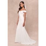 Lulus NWT Arienne White Off-the-Shoulder Mermaid Maxi Dress Wedding Bridal Sz S Photo 3