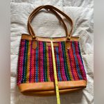 Vintage Vibrant Multicolor purse with Tan Leather Trim Red Photo 1