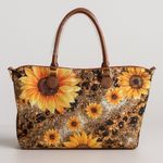 Sunflower Leopard Print Large Tote Bag • Shoulder Purse • Weekender Handbag Brown Photo 0