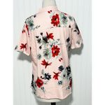 Women's Polyester Floral Print Split Neck Short Sleeve Top Pink Size Large Photo 3