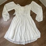 FOROLAV White Square Neck Dress Long Sleeve Tie Open Back Lined ~ EUC Size L Size L Photo 9