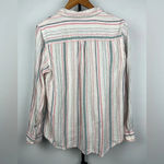 BeachLunchLounge  White Multicolor Linen Blend Button Up Striped‎ Long Sleeve Top Photo 5