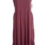 Aerie Sleeve Ruffle Sweetheart Cottage Tiered Smocked Midi Sundress Pink Medium Photo 0