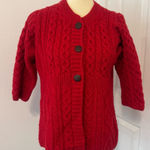Kilronan Knitwear Red Merino Wool Cable Sweater Made in Ireland Chunky Small Photo 0