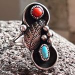 Old Pawn Vintage Navajo Sterling Silver Turquoise & Coral Ring Blue Photo 8