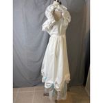 Vintage Handmade Prairie Bridal Dress Ruffle Neck Satin Lace Bows Costume M/L White Size 6 Photo 12