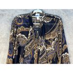 Chico's  Blouse Size Large Blue Brown Paisley Ruffle Scarf Academia Photo 1