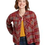 Maurice's Berry Plaid Flannel Long Sleeve Cropped Button Down Shacket Size Large Photo 0