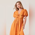 ASTR  Citrine Linen Bow Front Midi Dress Turmeric Orange One Size NWT Photo 2