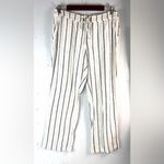 Per Se  L Linen Blend Black and Beige on White Striped Beachcomber Wide Leg Pants Photo 8