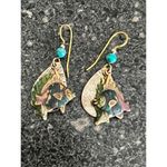 Gold tone fishhook backing and turquoise teardrop fish earrings Green Photo 3