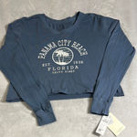 US VINTAGE Blue Long Sleeve Panama City Beach Crop Top Photo 0