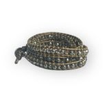 Chan Luu new 𖦹 Faceted Pyrite Crystal Stones 5 Wrap Bracelet 𖦹 Chestnut Leather Photo 8