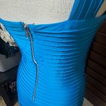 Bebe  Turquoise Blue dress sz M One shoulder Cocktail Club Wedding HOCO party Photo 4
