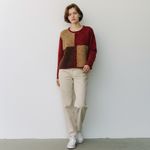 Dress Barn Vintage 90s Cardigan Sweater Colorblock Zip Up Lrg Burgandy Tan Brown Photo 1