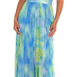 Luxxel blue green tie dye watercolor maxi dress, NWT Photo 0