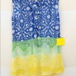 NWT Aaron Ashe Womens Large Midtown tank tunic Top blue yellow geometric Photo 4