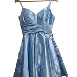 Loyeloy blue dress satin silky fabric sz 4 corset tie back style ice blue Photo 0