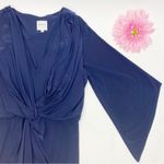 MISA Los Angeles Teget Draped Twist Front Bell Sleeve Mini Dress: Navy Blue Photo 5