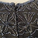 Papell Boutique  Evening Black Blue Beaded Floral Embroidered Silk Cocktail Top Photo 5