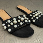 A New Day Size 7 Black Faux Pearl Embellished Flat Slip On Slide Sandals Photo 0