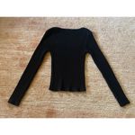 Umgee Black Ribbed Square Neck Long Sleeve Knit Top Size S Stretch Photo 4