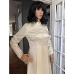 1970s Satin High Neck Long Sleeve Wedding Gown with detachable Train small Photo 13