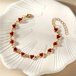 Gold Tone Red Heart Charm Bracelet Dainty Linked Hearts Adjustable NWT Photo 1