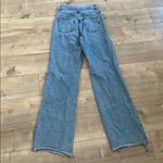 ZARA  High Rise Full Length Jeans Wide Leg Straight Distressed Ripped Knee Sz 2 Photo 7