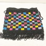 STAUD Beaded Check Drawstring Pouch Women's Black Multi color Photo 3